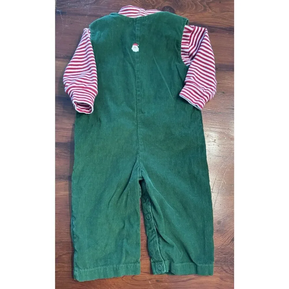Baby Luigi Green Corduroy Santa Embroidered Longalls & Turtleneck Set 9 Months